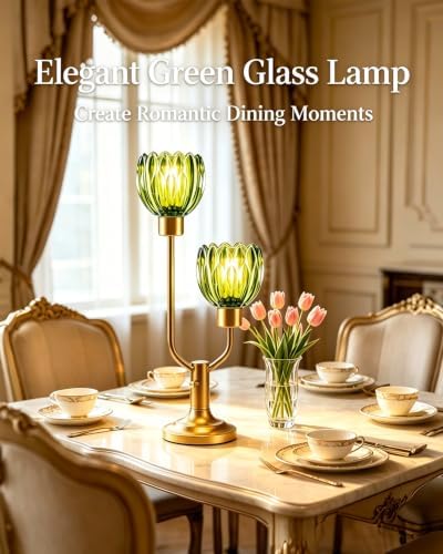 Lightdot Green Glass Flower Table Lamp for Living Room Dimmable Gift