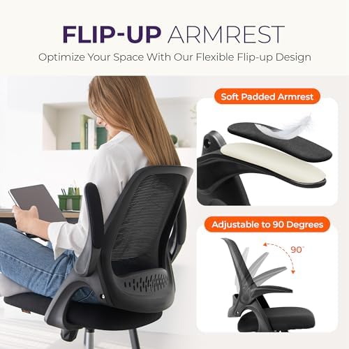 NEO CHAIR Office Desk Chair, Ergonomic Mesh with Flip-Up Arms, Dark Black