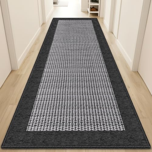 StepRite Kitchen Rugs, Kitchen Mats for Floor, 96"x24" Non-Slip Machine-Washable Kitchen Throw Rug, Absorbent Runner Rugs Office, Sink Standing Desk Mat, Decor Carpet, Black