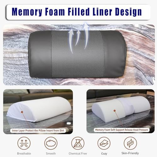 Non-Slip Memory Foam Neck Pillow for Recliner,Breathable Perforated Leather Adjustable Recliner Pillow for Pain Relief in Home, Office and Travel (Dark Gray)