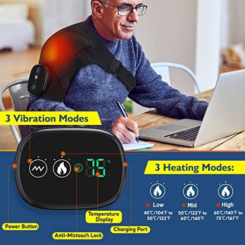 Shoulder Heating Pad with Massage, Cordless Heated Shoulder Wrap for Pain Relief, FSA Eligible HSA Rotator Cuff Heating Pad with Vibration for Frozen Shoulder