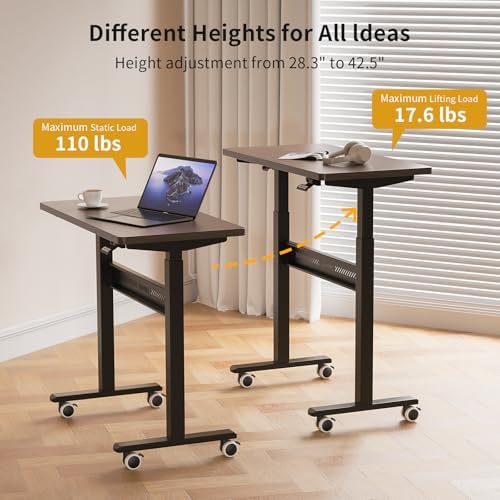 HitGo Mobile Standing Desk with Wheels, Pneumatic Height Adjustable Desk