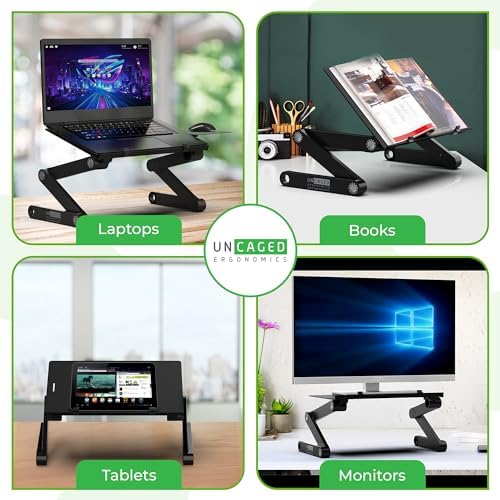 Uncaged Ergonomics WorkEZ Adjustable Laptop Stand for Desk, Laptop Stand Adjustable Height, Foldable Aluminum Cooling Computer Holder & Riser for Desk Bed, Gray, XL