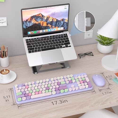 UBOTIE Colorful Wireless Keyboard and Mouse Combo (Purple-Colorful)