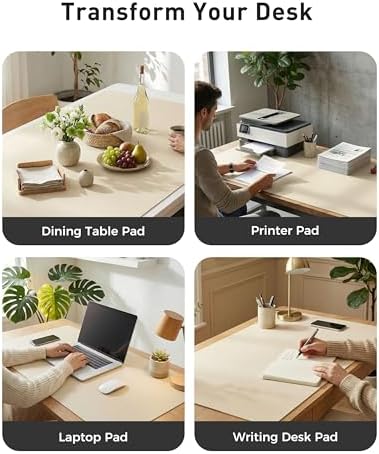 Aothia Faux Leather Desk Mat - Large Mouse Pad, Non-Slip PU Leather Blotter, Waterproof Writing Surface for Office and Home (Beige, 63" x 24")