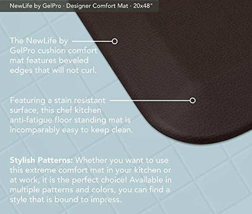 GelPro Designer Comfort Anti-Fatigue Kitchen & Office Mat, 3/4" Ergo-Foam Core, Stain-Resistant Surface, 20" x 48", Leather Grain Truffle