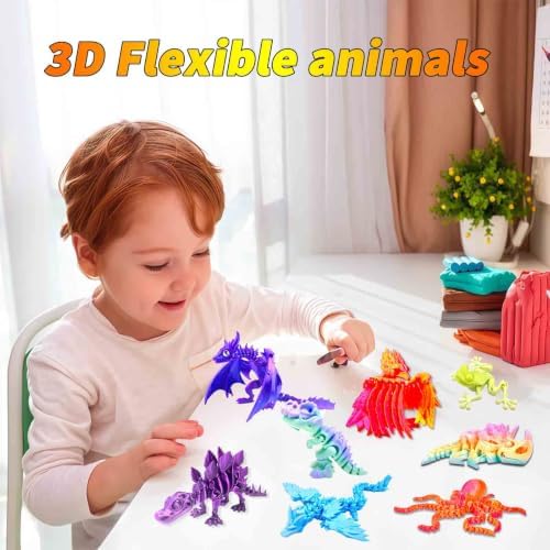 8pcs 3D Printed Dinosaur，Flying Dragon Octopus T-Rex Fidget Toys，Desk Executive Toy，Easter,Toys for Boys Kids Teen 5-7 4-6 8-12