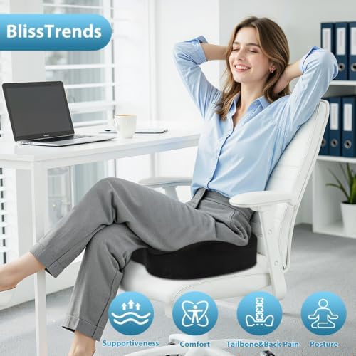 BlissTrends Extra Thick Seat Cushion for Office Chair & Car Seat, Black
