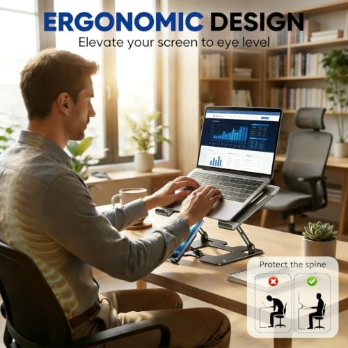 Ergonomic Foldable 2-in-1 Laptop Stand with Phone Holder