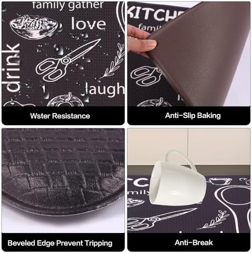 Mirok Washable Anti Fatigue Mat for Cushioned Floor Mat,Farmhouse Chef Kitchen Non-Skid Ergonomic Comfort Foam Rugs,Non Slip (17"x47")