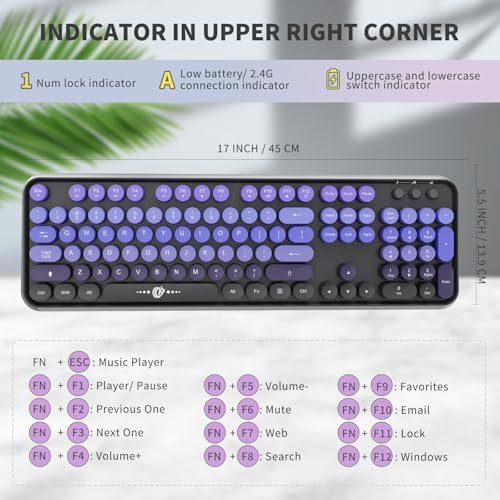 Purple Wireless Keyboard and Mouse Combo, Bubble Round Keys,for PC Laptop