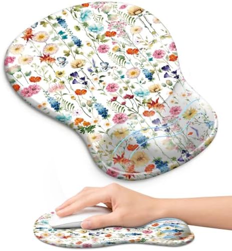 Ergonomic Mouse Pad with Wrist Rest, Gel Wrist Support, Wildflowers