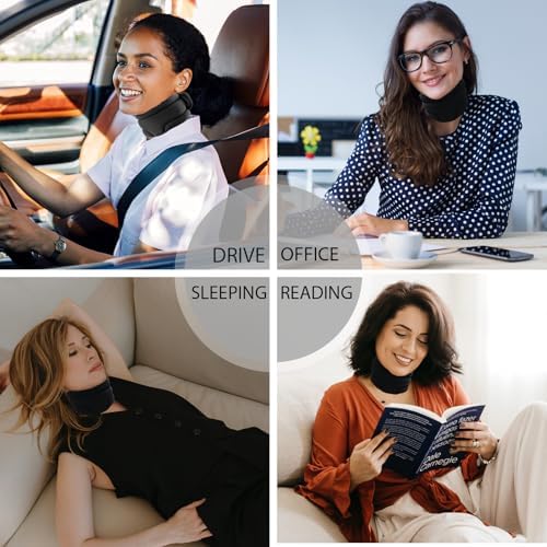 leeveel Neck Brace Cervical Collar, Neck Braces for Neck Pain and Support, Soft Foam Brace for Pain Relief, Adjustable Neck Support Collar for Sleeping, Travelling, Office (Black)