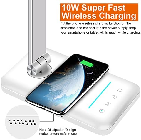 AFROG Multifunctional LED Desk Lamp with Wireless Charger, USB Charging Port, 5 Lighting Modes,5 Brightness Levels, Sensitive Control, 30/62 min Auto Timer, Eye-Caring Office Lamp with Adapter
