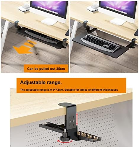 Home Office Keyboard Tray Without Punching Slide Rail-Keyboard Shelf, Easy Pull-Out Keyboard Platform, Clamp-On, Height Adjustable Ergonomic Desk Extender For Typing.White-52*25 cm(21*10 Inch)