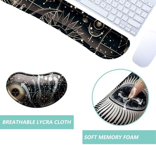 Keyboard Wrist Rest Mouse Wrist Support Set, Memory Foam Wrist Rest Pad for Computer Laptop Keyboard Mouse, Ergonomic Wrist Cushion Support for Typing Pain Relief, Gaming Home Office, Moon Phase