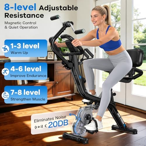 pooboo Folding Magnetic X‑Bike, Upright Exercise Bike for Home Gym