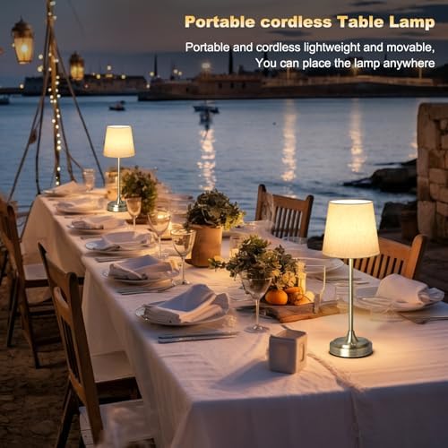 Wowag Cordless Table Lamp Rechargeable,5000mAh Battery Operated Desk Lamp,3 Colors & 7 RGB Stepless Dimmable,Touch Ambient Light for Bedside,Bedroom,Dining Room,Living Room,Bronze,FlaxenShade