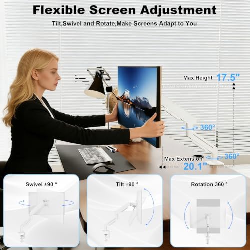THEARK Single Monitor Desk Mount 17"-32" Screens - Adjustable Mechanical Monitor Arm Computer Monitor Stand up to 19.8 lbs,VESA Arm Desk Mount with C-Clamp and Grommet Base,VESA 75x75/100x100mm,Silver