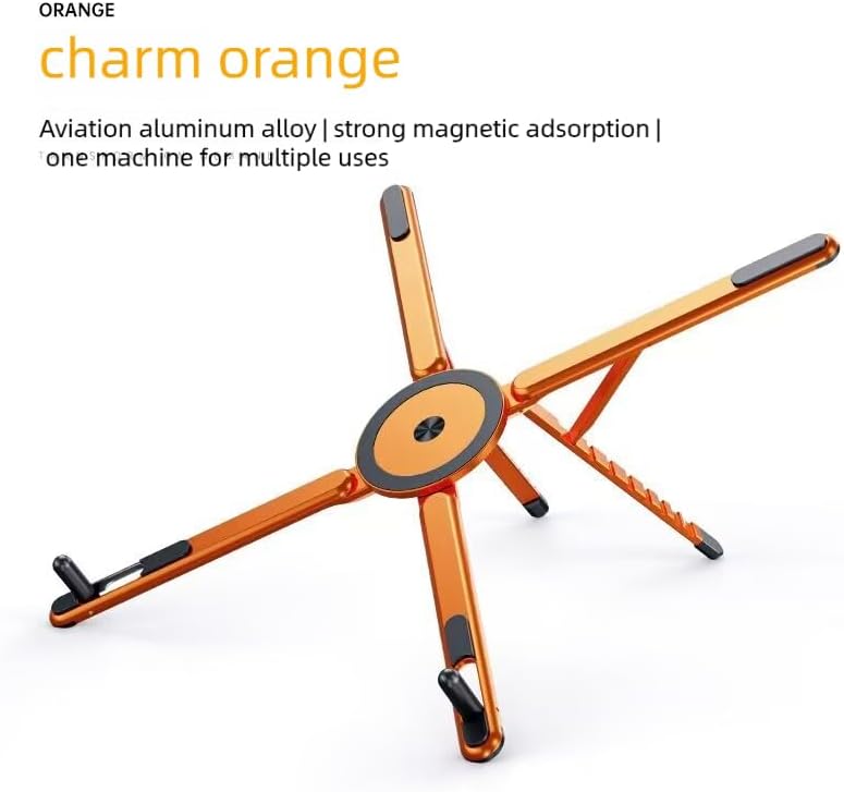 Portable Laptop Stand for Desk, Foldable Adjustable Computer Riser with Magnetic Phone Holder, Aluminum Laptop Stand Tablet Stand Mobile Phone Holder (Orange)