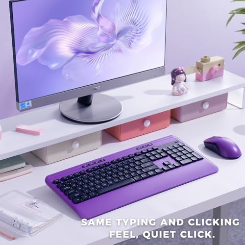 KOPJIPPOM Silent Wireless Keyboard and Mouse Combo - Keyboard with Large Print Cover, 2.4GHz Full-Sized Ergonomic Keyboard with Wrist Rest and Mouse for Laptop, PC, Notebook, Desktop