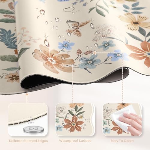 HAOCOO Large Desk Pad, Non-Slip Scalloped Mouse Mat for Desktop(Beige)