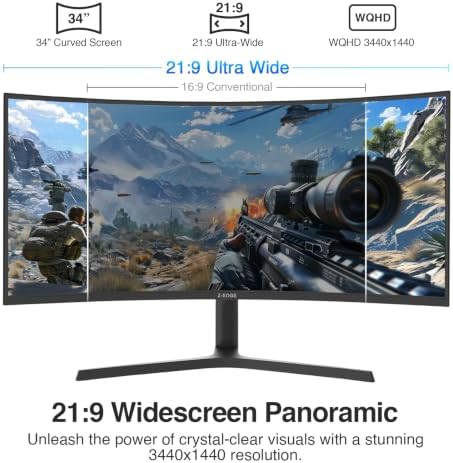 Z-Edge 34 inch WQHD 1440P Curved Gaming Monitor, 240Hz Computer Screen