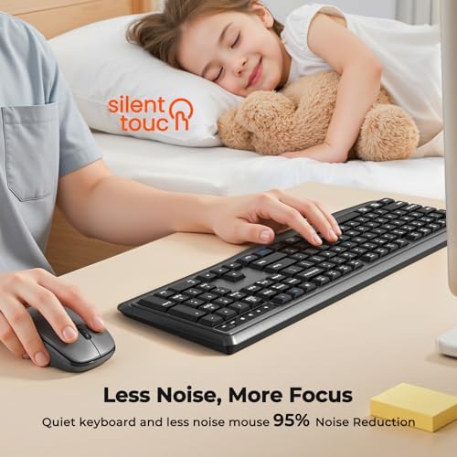 MEETION Wireless Keyboard Mouse Combo, Silent Full-Size Design, Black