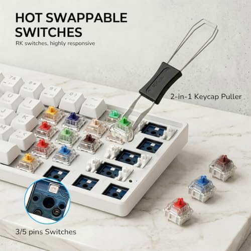 RK ROYAL KLUDGE RK61 Wireless Mechanical Keyboard with Coiled Cable, White
