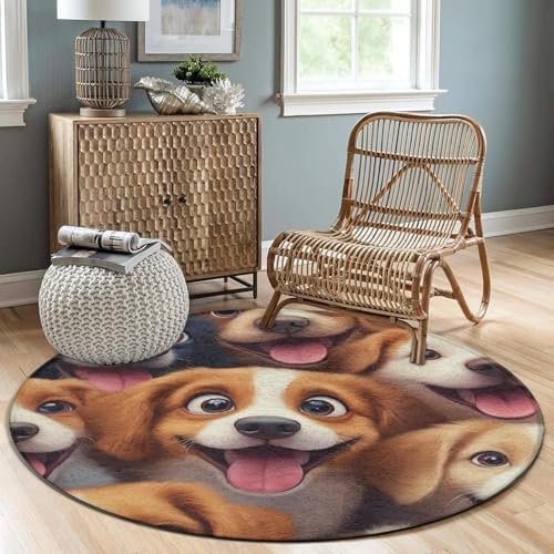 Fashion Round Area Rug Large Non Slip Carpet Unisex Home Decor Mat Cartoon Selfie Dog