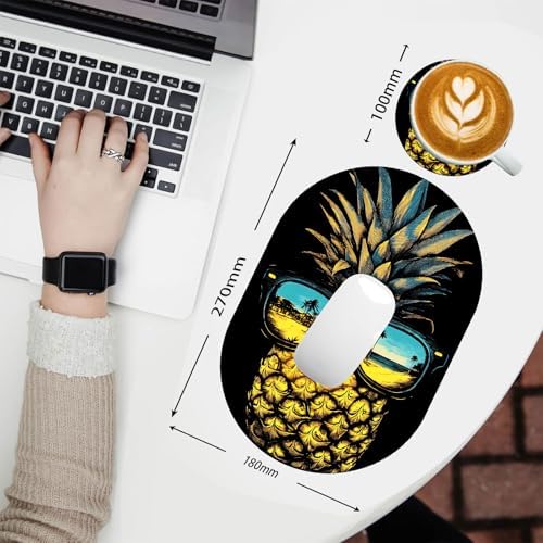 Small Mouse pad, Portable, Waterproof Non-Slip Rubber Bottom, Suitable for Wireless Mouse, Laptop Keyboard Tray for Both Men and Women, Office Travel 7.1x10.6in，Pineapple with Sunglasses
