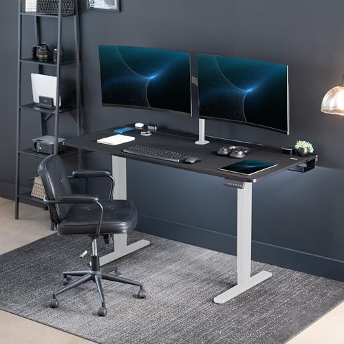 VIVO Electric 60 x 30 inch Standing Desk with Concealed Trays and Full-Size Mouse Pad, Dual Motor Memory Controller Height Adjustment, Black Top White Frame, DESK-KIT-E2W-P3B