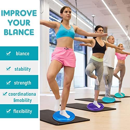 Sotiff 4 Pcs Inflated Wobble Cushion Wiggle Seat for Sensory Kids Flexible Seat for Classroom Wobble Disc with Inflation Pump Stability Balance Board for Adult Physical Therapy Exercise