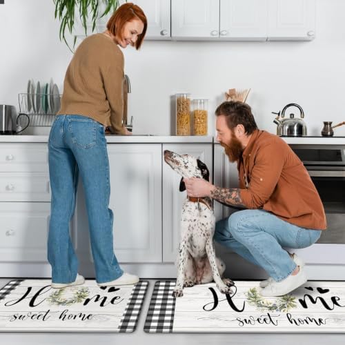 MAYHMYO Black White Checkered Kitchen Mats for Floor,Anti Fatigue Cushioned