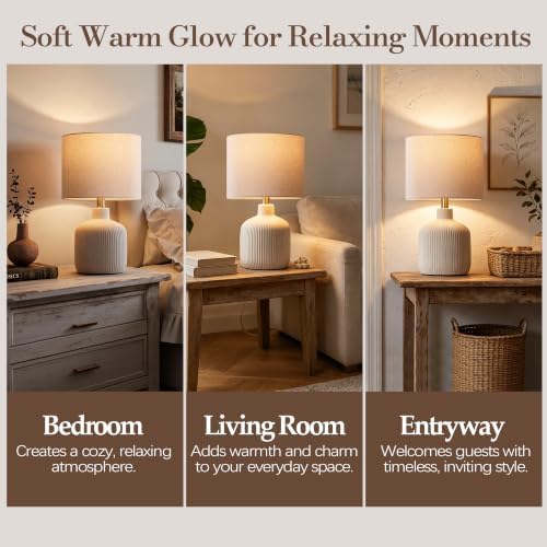 Rustic Ceramic Table Lamp for Living Room Bedroom, 17.75" Nightstand Lamp