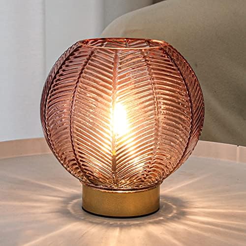 LUSHARBOR Battery Operated Decorative Glass Table Lamp with Timer Red