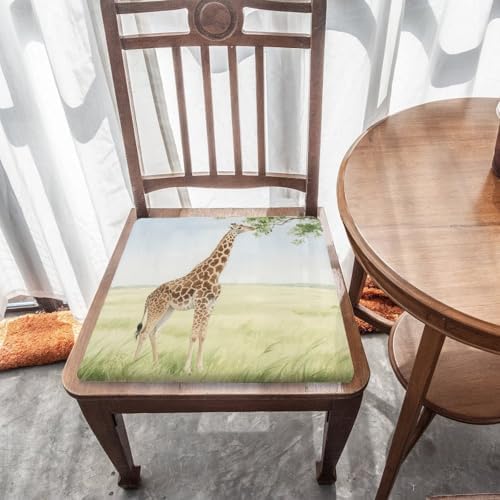 Extra Large Seat Cushion Giraffe Stretching Its Neck to Eat Leaves Square Outdoor Chair Mat for Recliner Wheelchair Office Chair Stand Floor Patio Furniture 15" X 13.8" X 1.2"