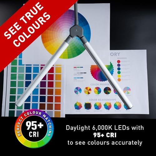 DuoPro Table Lamp - Double Shade LED Task Lamp, 4 Brightness Levels, 6,000K Daylight, 2,100 Lux, Anti-Glare, Flexible Arm, Touch Dimmer - Ideal for Sewing, Crafting, Reading