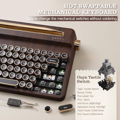 YUNZII QL75 Retro Typewriter Hot Swap RGB Keyboard (Wood, Onyx Switch)