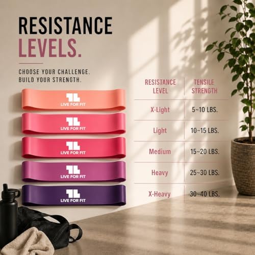 Exercise Resistance Loop Bands with Instruction Guide and Carry Bag, Set of 5