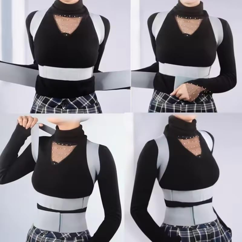 Invisible Posture Correction Belt Breathable Scoliosis Back Brace Spine Shoulder Support Chest Corrector Orthosis Soft (Gray,Small)