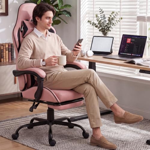 Dowinx Gaming Chair with Footrest, Ergonomic Office Chair, Pink