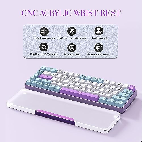 Acrylic Keyboard Wrist Rest - Wrist Support for Keyboard CNC Aluminum Alloy Customized Logo - Keyboard Pad Home & Office - Keyboard Wrist Pad with Anti-Slip Mat for 60% Compact Keyboard,Purple