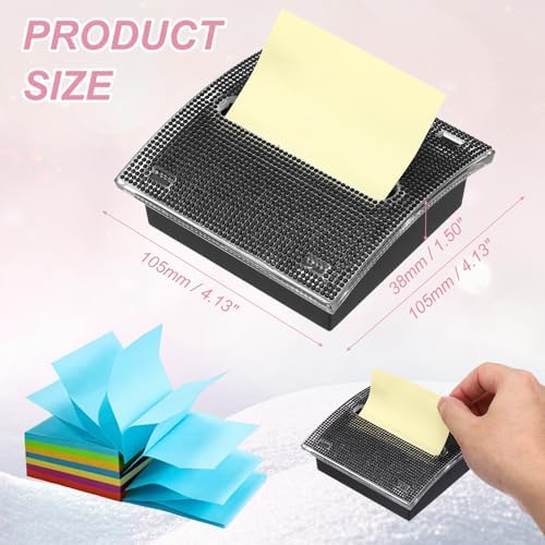 PATIKIL Stick Note Pad Holders, 4 x 4 Inches Rhinestone Sticky Note Dispenser Memo Pad Holder Office Desk Organizer Supplies for Office Home Desk Organization, Black