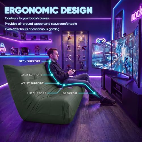 Homall Floor Gaming Chair Boneless Loveseat Couch, Ergonomic Floor Sofa Couch with Cup Holders, Leather Lazy Floor Lounger for Gaming, Reading, Relaxing, Watching TV (Olive Green)