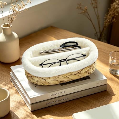 Water Hyacinth Jewelry Trinket Tray,Glasses Organzier Nightstand Decor