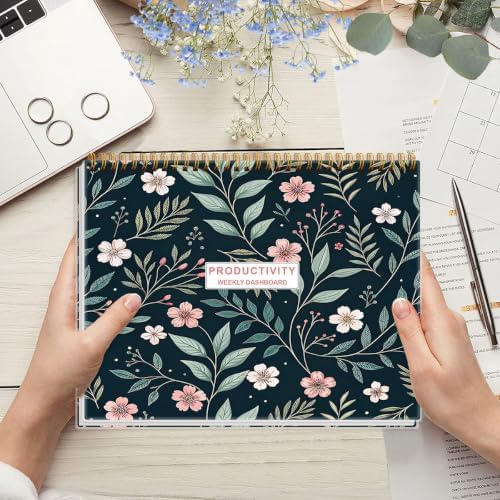 Weekly Productivity Dashboard - 8.5" x 11" Dashboard Desk Notepad Has 6 Focus Areas to List Tasks for Goals, Projects, Clients, Academic or Meal-Organize Your Daily Work Efficiently, 54 Weeks, Flower-C