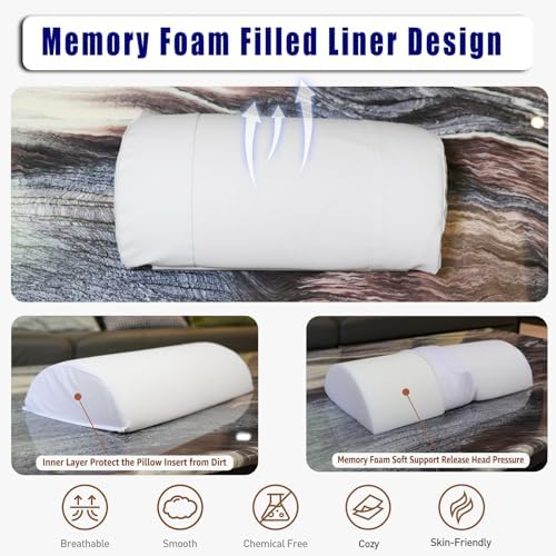 Non-Slip Memory Foam Neck Pillow for Recliner, Breathable Perforated Leather Adjustable Recliner Pillow for Pain Relief in Home, Office and Travel (Ivory)