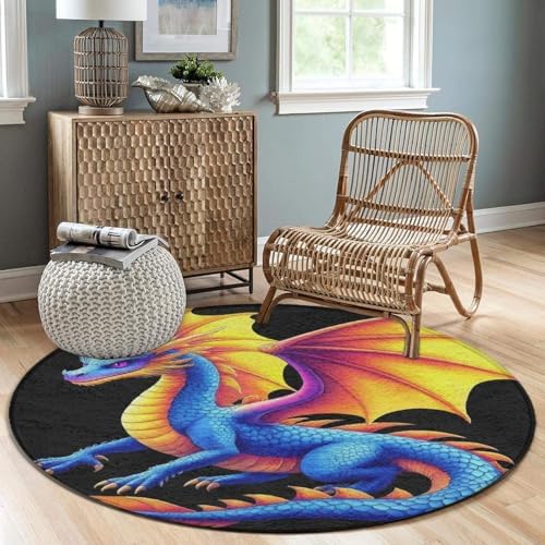 Circular Rugs Large Modern Round Area Rug Fashion Decor Mat for Home Office Colorful Dragon