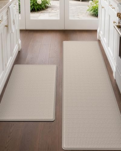DEXI Kitchen Floor Mats Cushioned Anti Fatigue Runner, 17x29+17x59 Beige